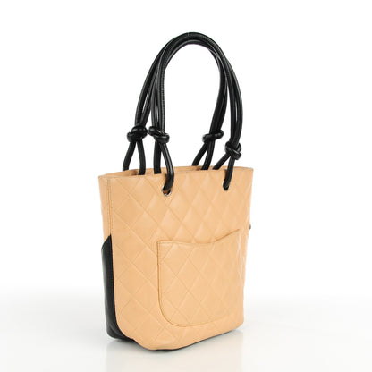 Chanel Calfskin Quilted Small Cambon Tote Beige Black 3 of 15