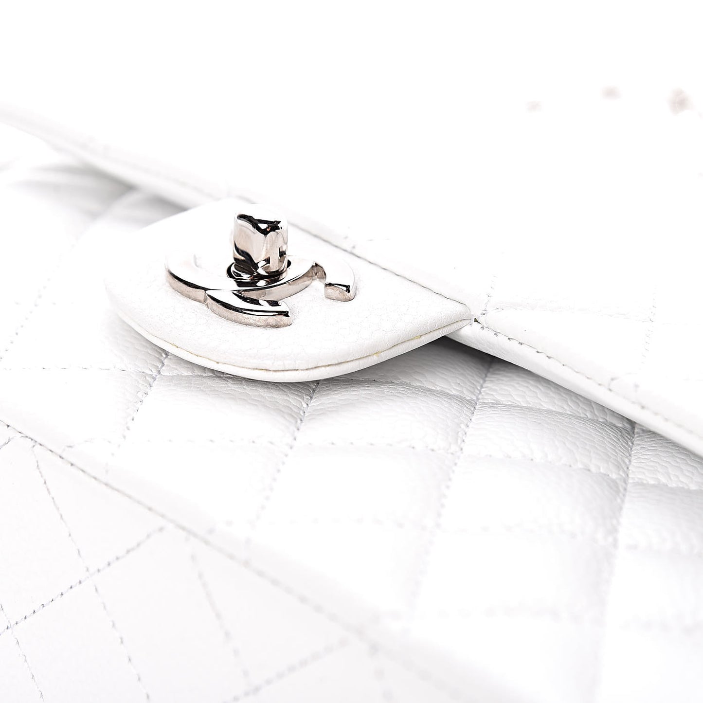 Caviar Quilted Medium Double Flap White