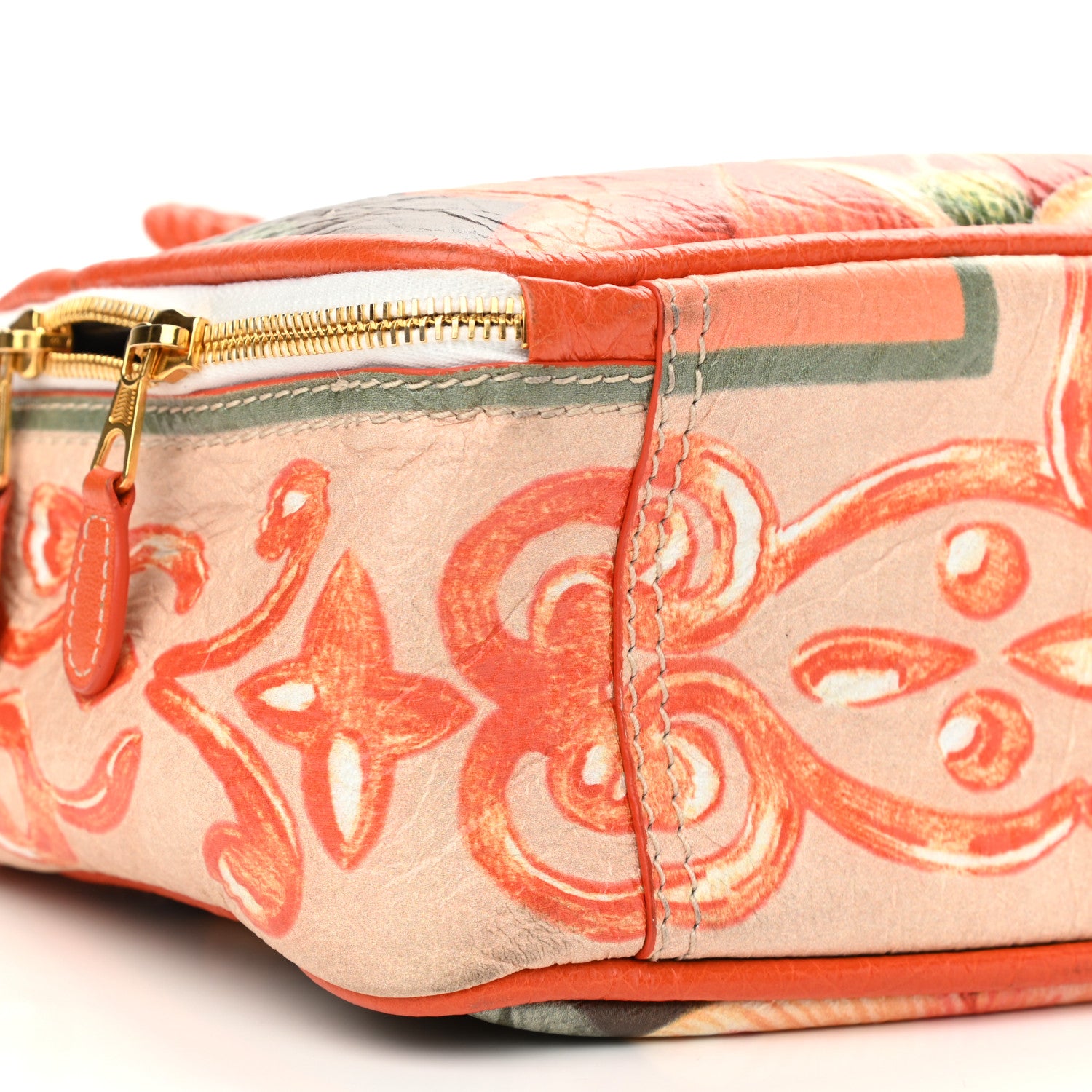 Balenciaga Agneau Floral Print Small Blanket Square Tote Orange 8 of 10