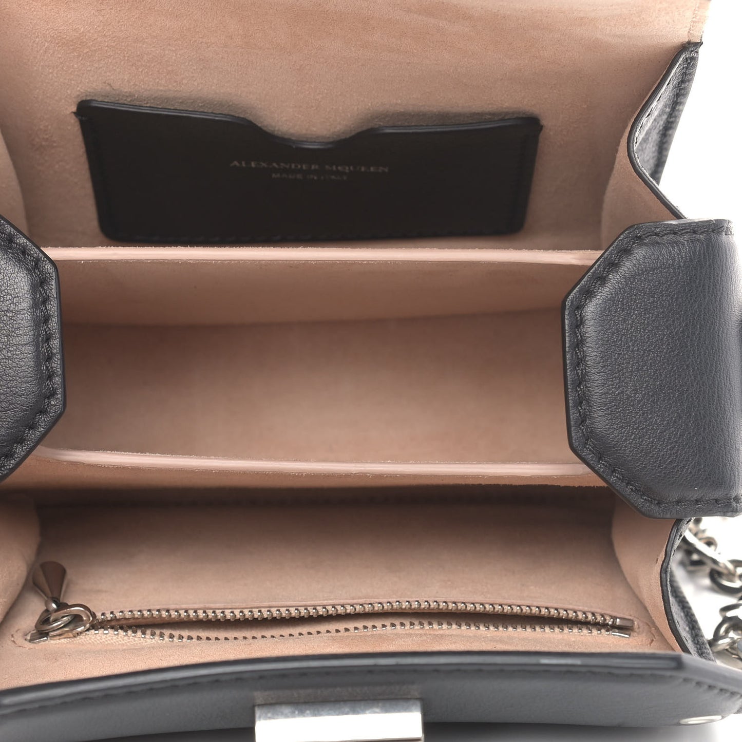 Fine Grain Goatskin Perforated Box Shoulder Bag 16 Black