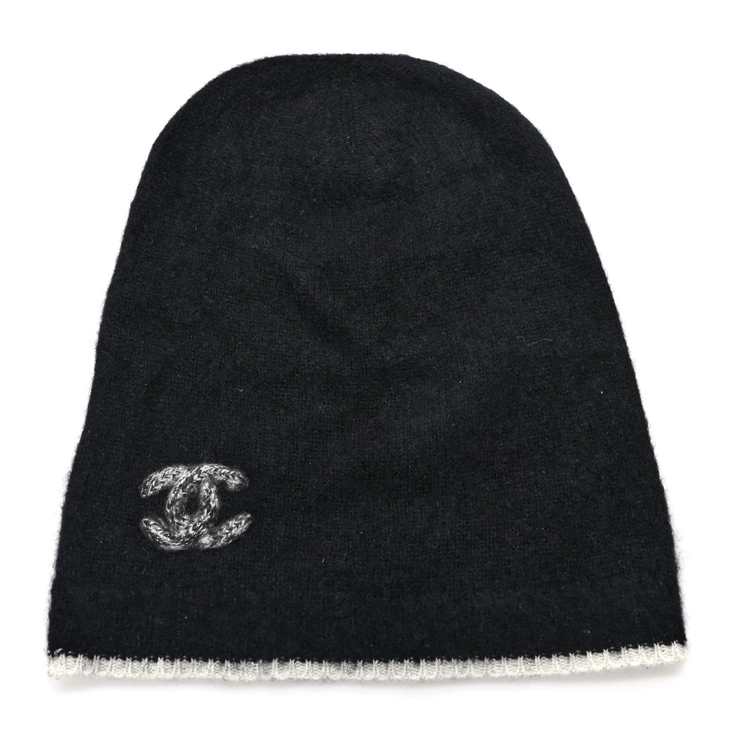Cashmere Silk CC Beanie Hat Black White