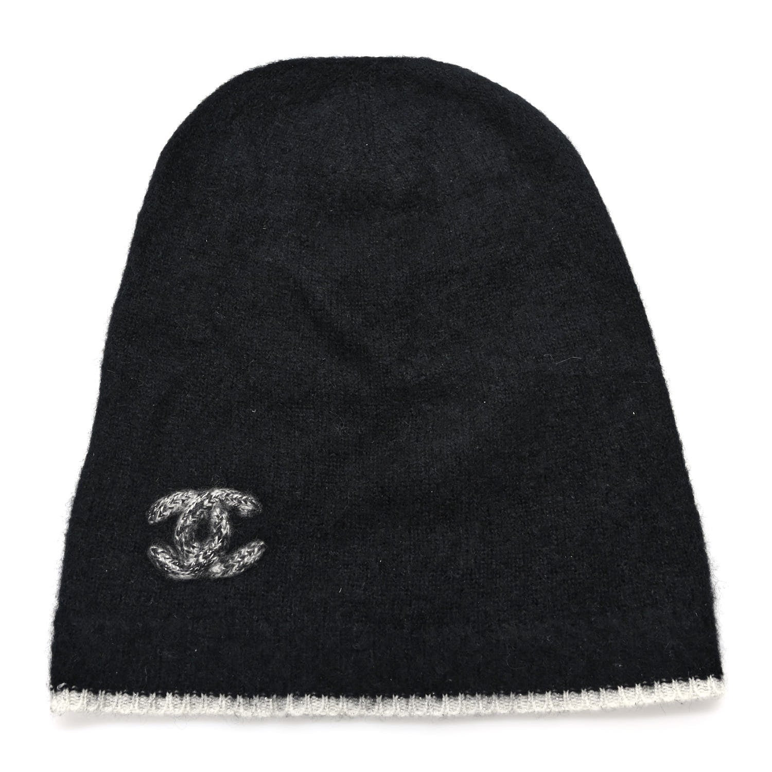 Chanel Cashmere Silk CC Beanie Hat Black White 1 of 6