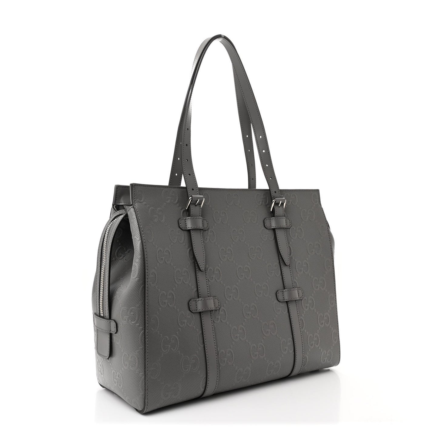 Calfskin GG Tennis Embossed Tote Bag Dusty Grey