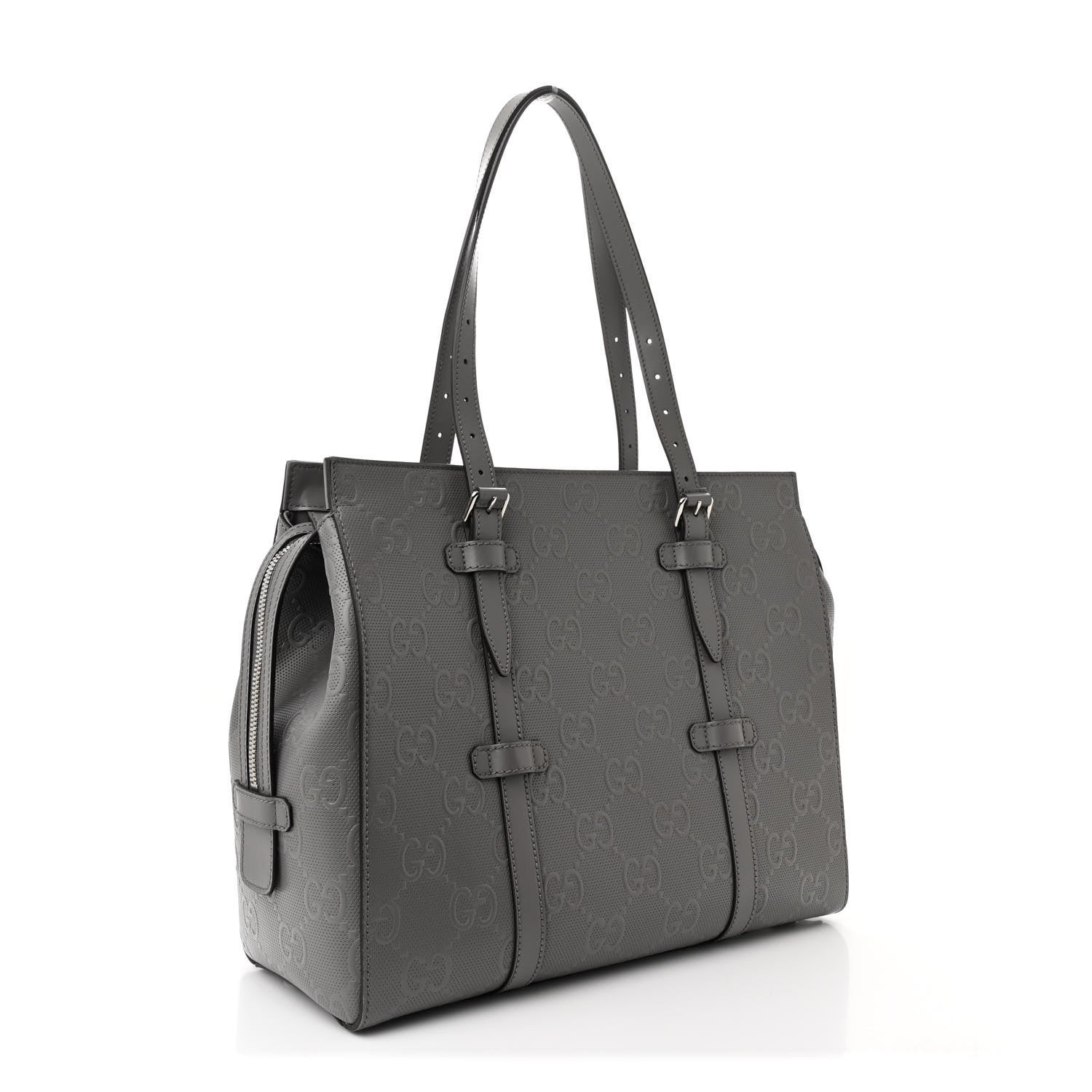 Gucci Calfskin GG Tennis Embossed Tote Bag Dusty Grey 3 of 12