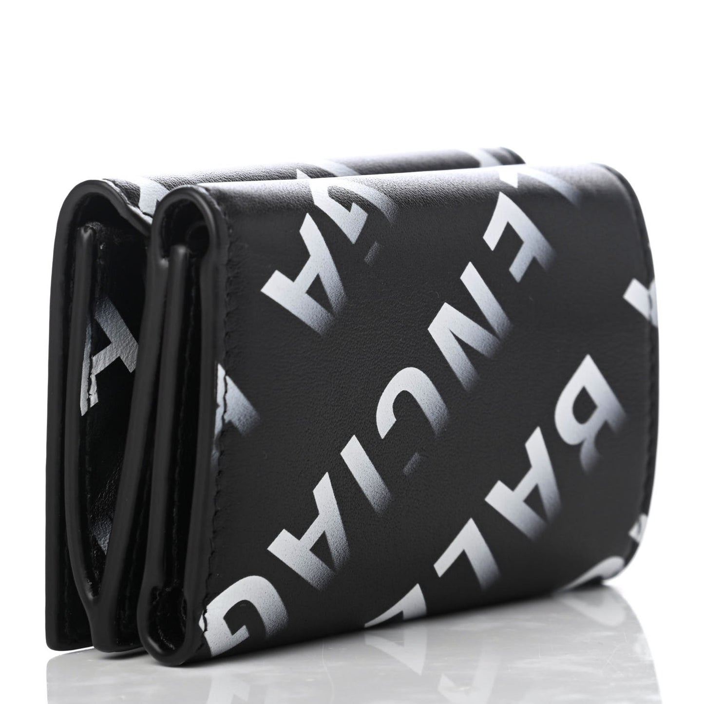 Smooth Calfskin Gradient Logo Mini Cash Tri-Fold Wallet Black Grey