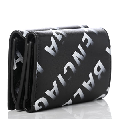 Balenciaga Smooth Calfskin Gradient Logo Mini Cash Tri-Fold Wallet Black Grey 3 of 8