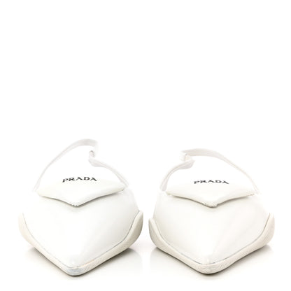 Prada Spazzolato Triangle Logo Pointed Toe Slingback Flats 37 White 2 of 12