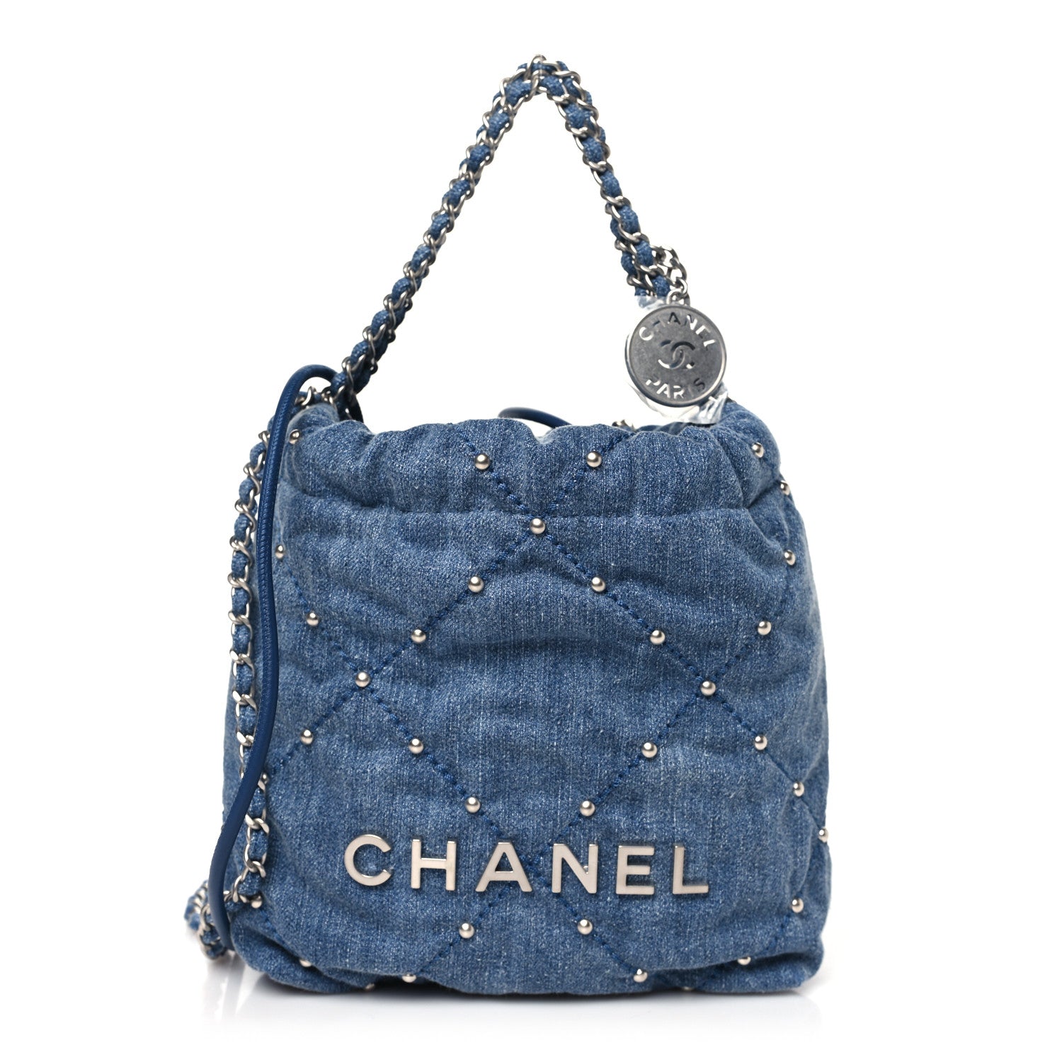 Chanel Washed Denim Quilted Studded Mini Chanel 22 Blue 1 of 11