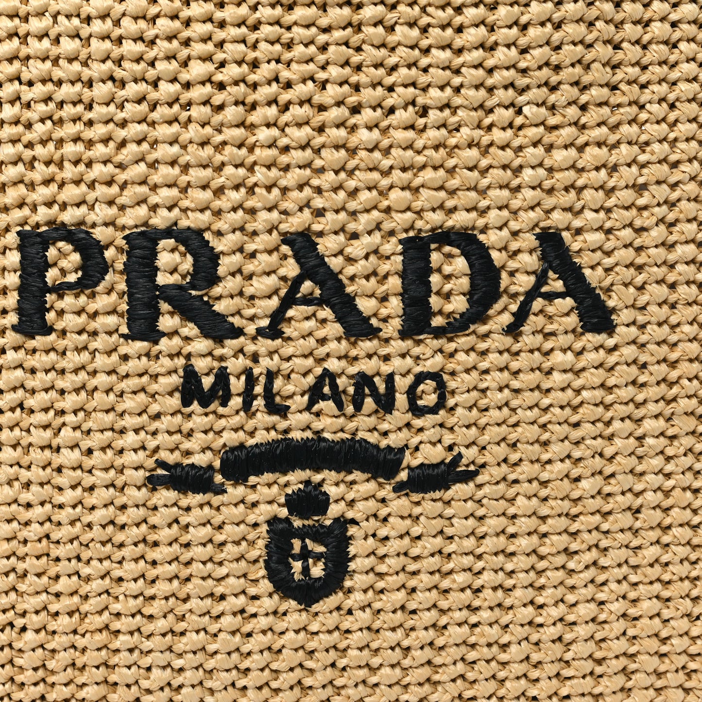 Yarn Raffia Effect Crochet Embroidered Logo Tote Naturale