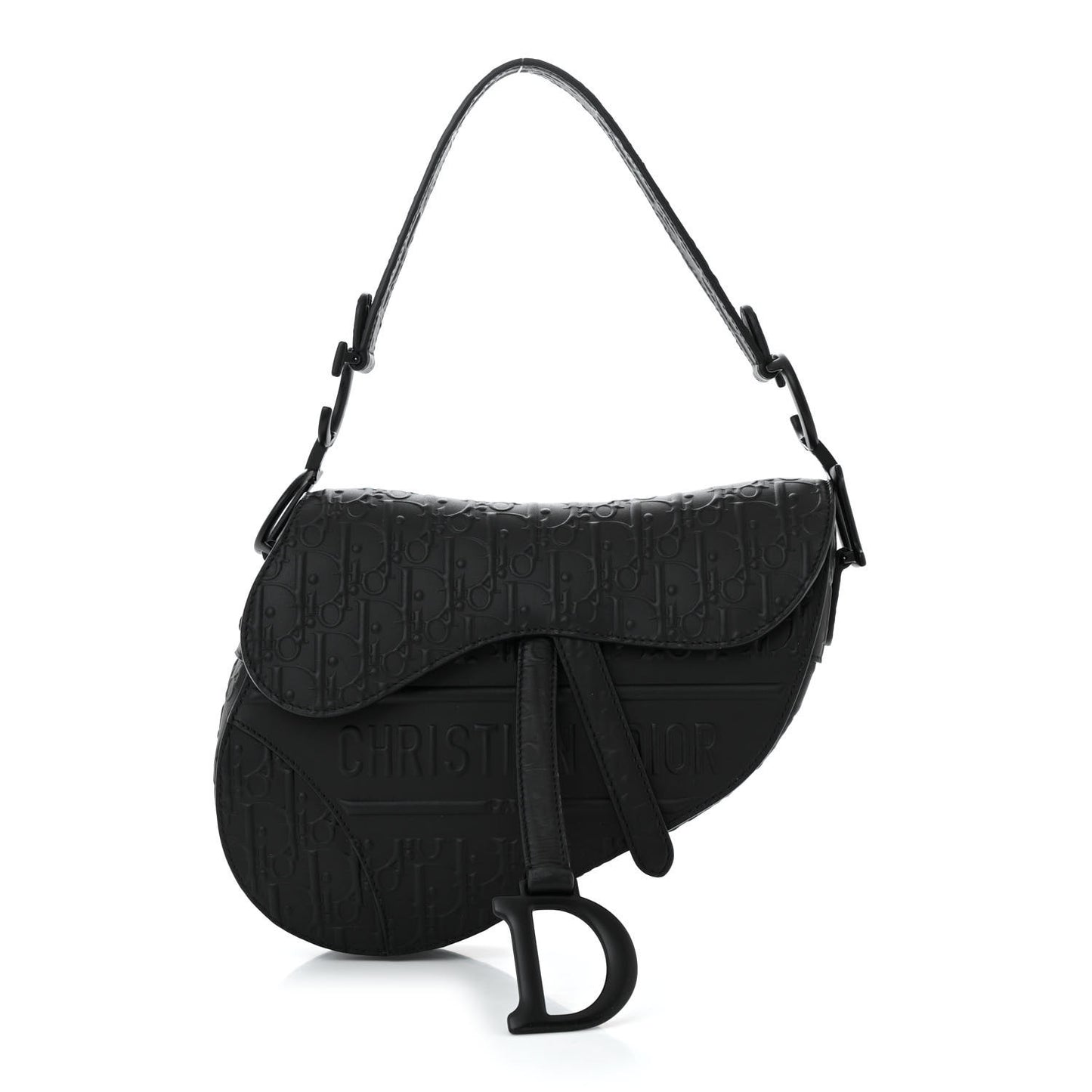 Calfskin Embossed Oblique Saddle Bag Black