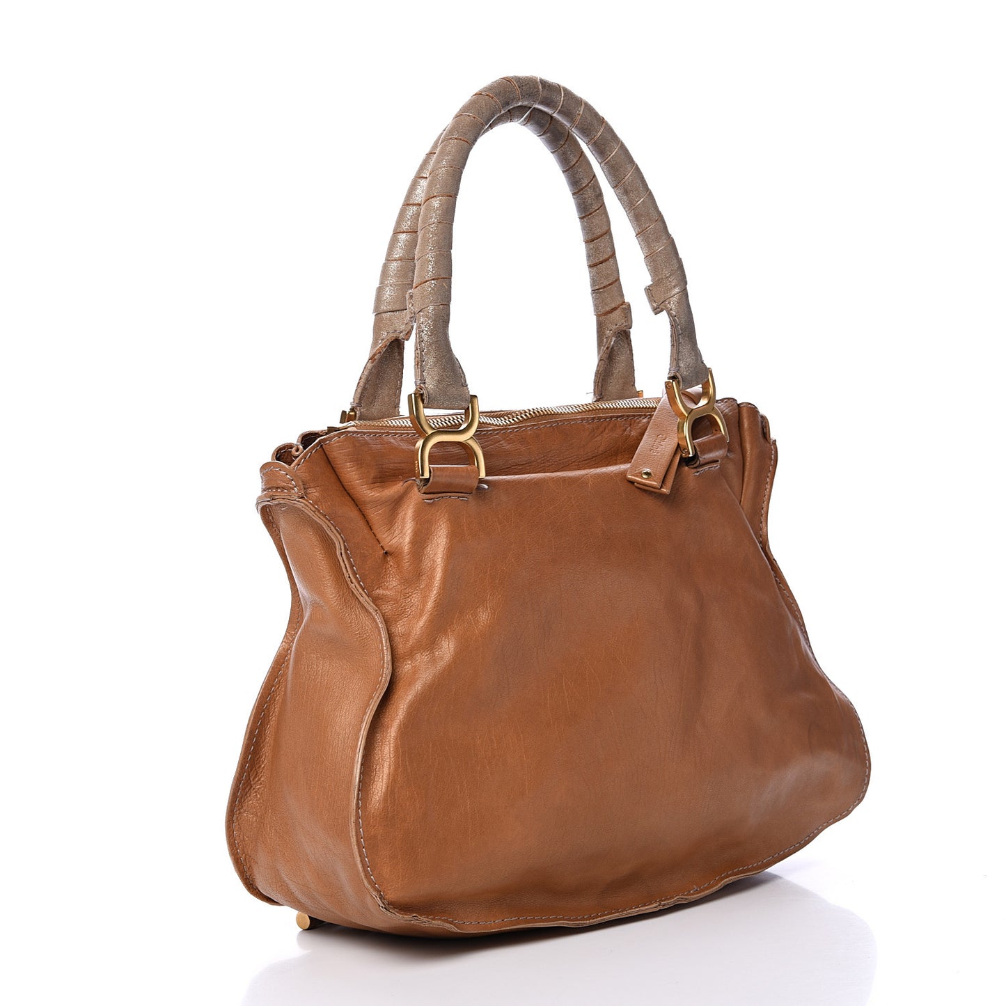 Metallic Calfskin Medium Marcie Satchel Brown