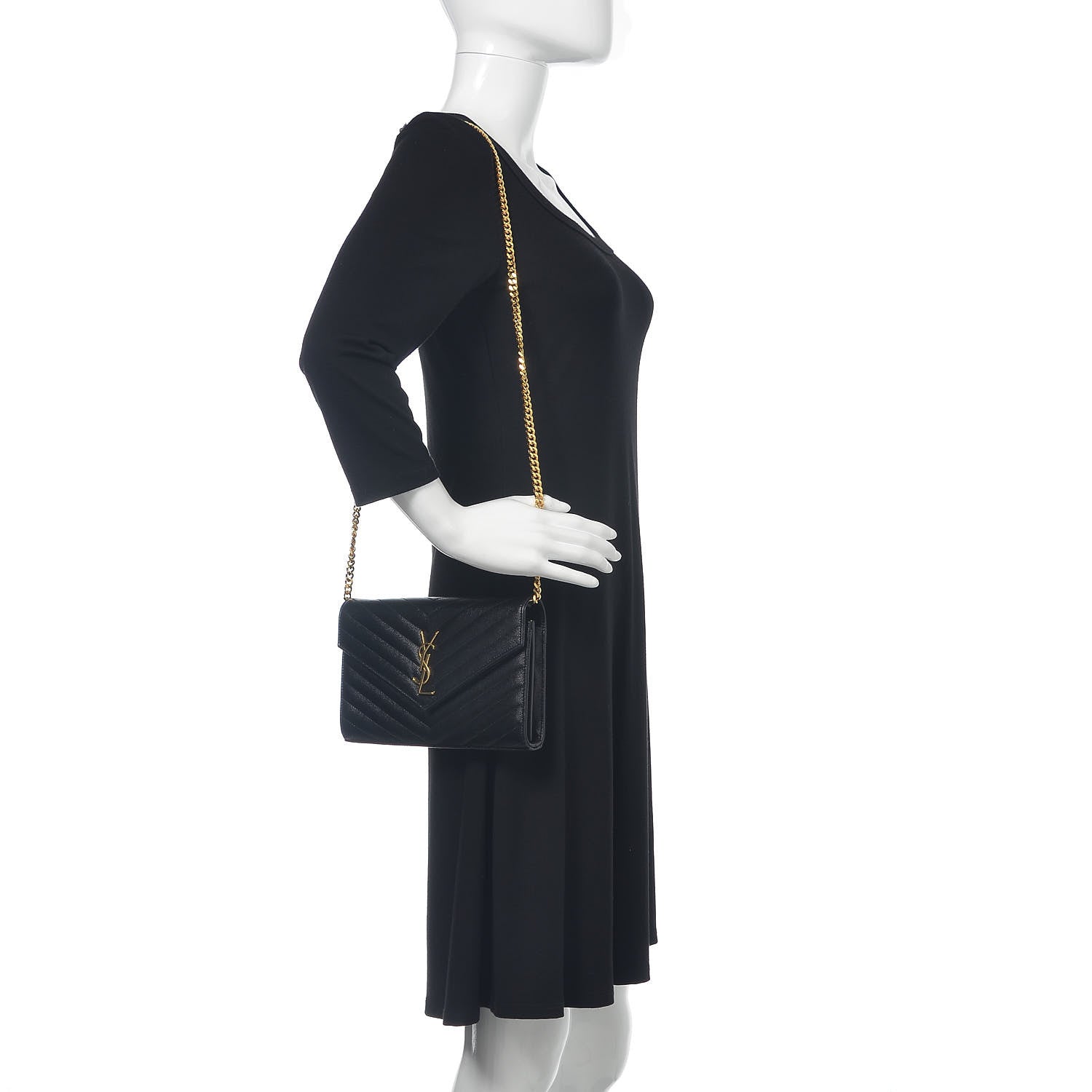 Saint Laurent Grain De Poudre Matelasse Chevron Monogram Chain Wallet Black 2 of 11