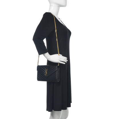 Saint Laurent Grain De Poudre Matelasse Chevron Monogram Chain Wallet Black 2 of 11