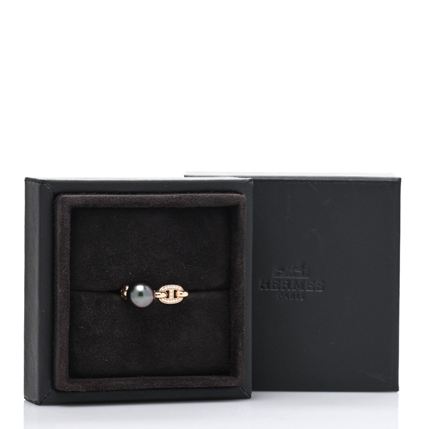 18K Rose Gold Diamond Tahitian Pearl Albertine Ring 51 5.75
