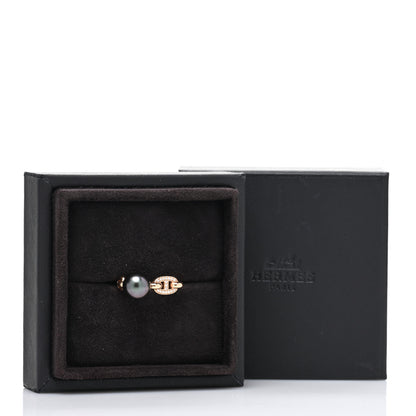 Hermes 18K Rose Gold Diamond Tahitian Pearl Albertine Ring 51 5.75 5 of 5