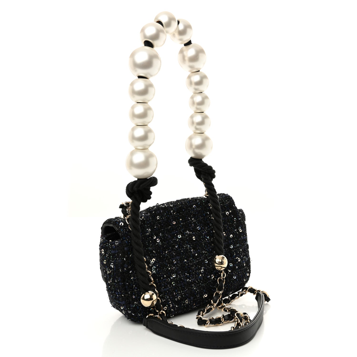 Chanel Tweed Mini Pearl Handle Flap Black Ecru 3 of 10