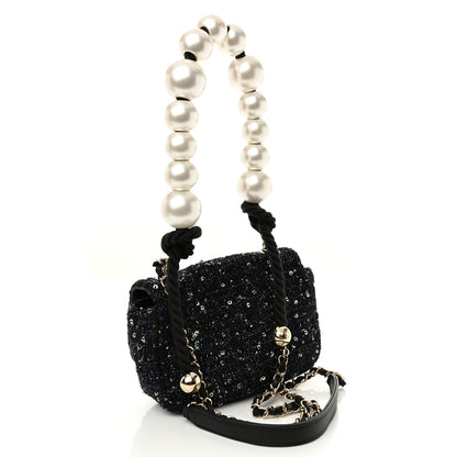 Chanel Tweed Mini Pearl Handle Flap Black Ecru 3 of 10