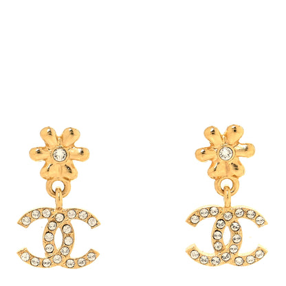 Chanel Crystal CC Flower Drop Earrings Gold 1 of 5
