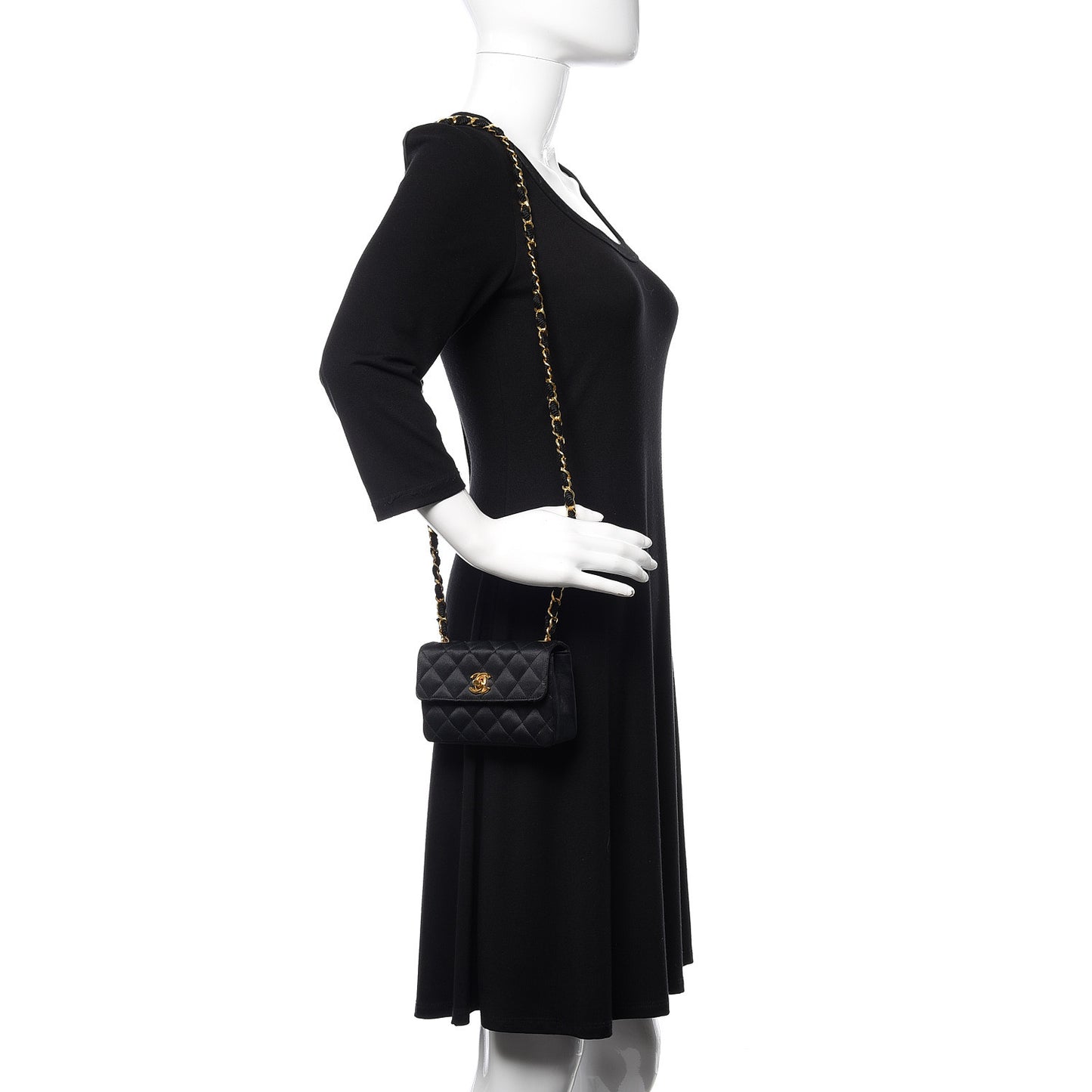 Satin Quilted Micro Mini Flap Black