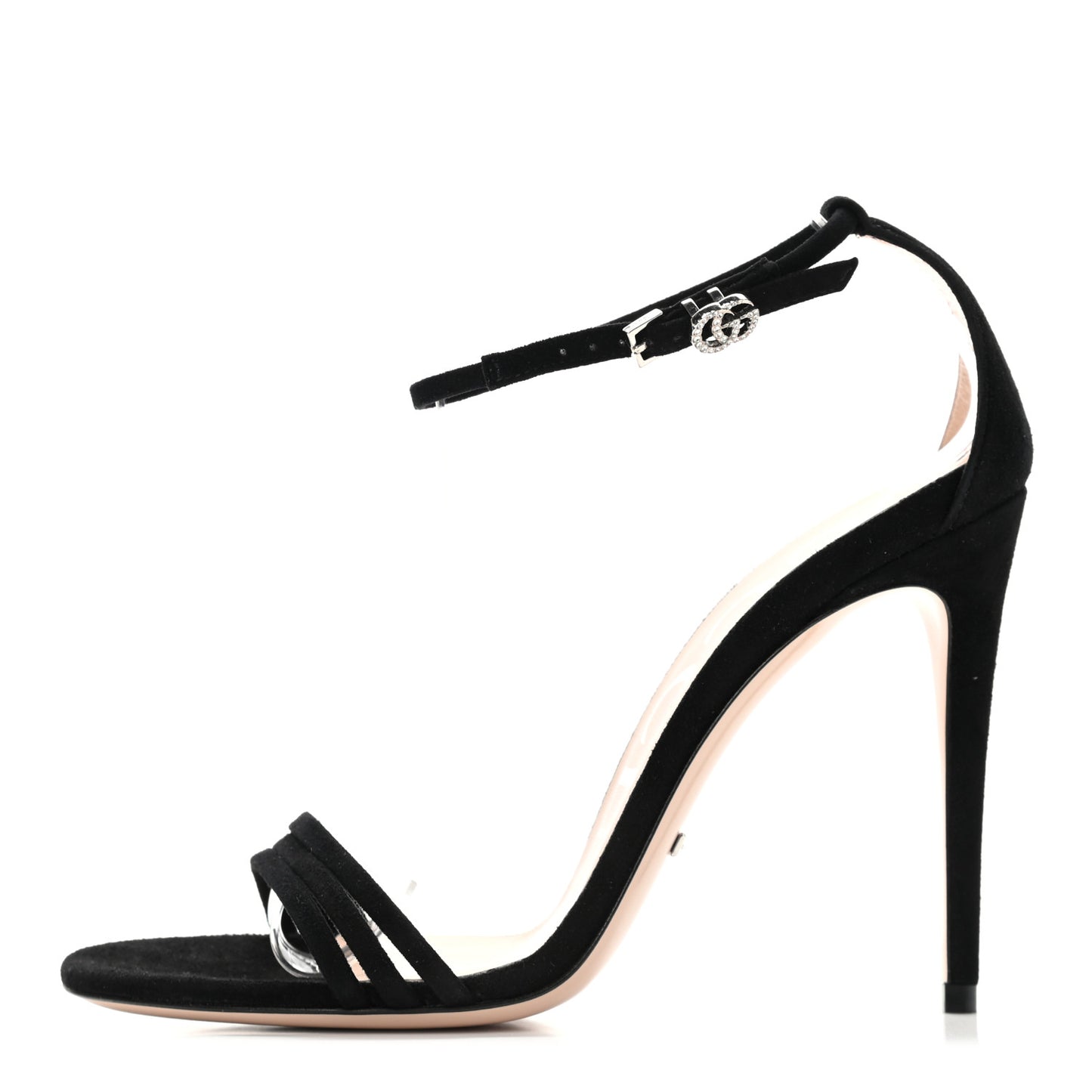 Kid Scamosciato GG Ankle Strap High Heel Sandals 37 Black