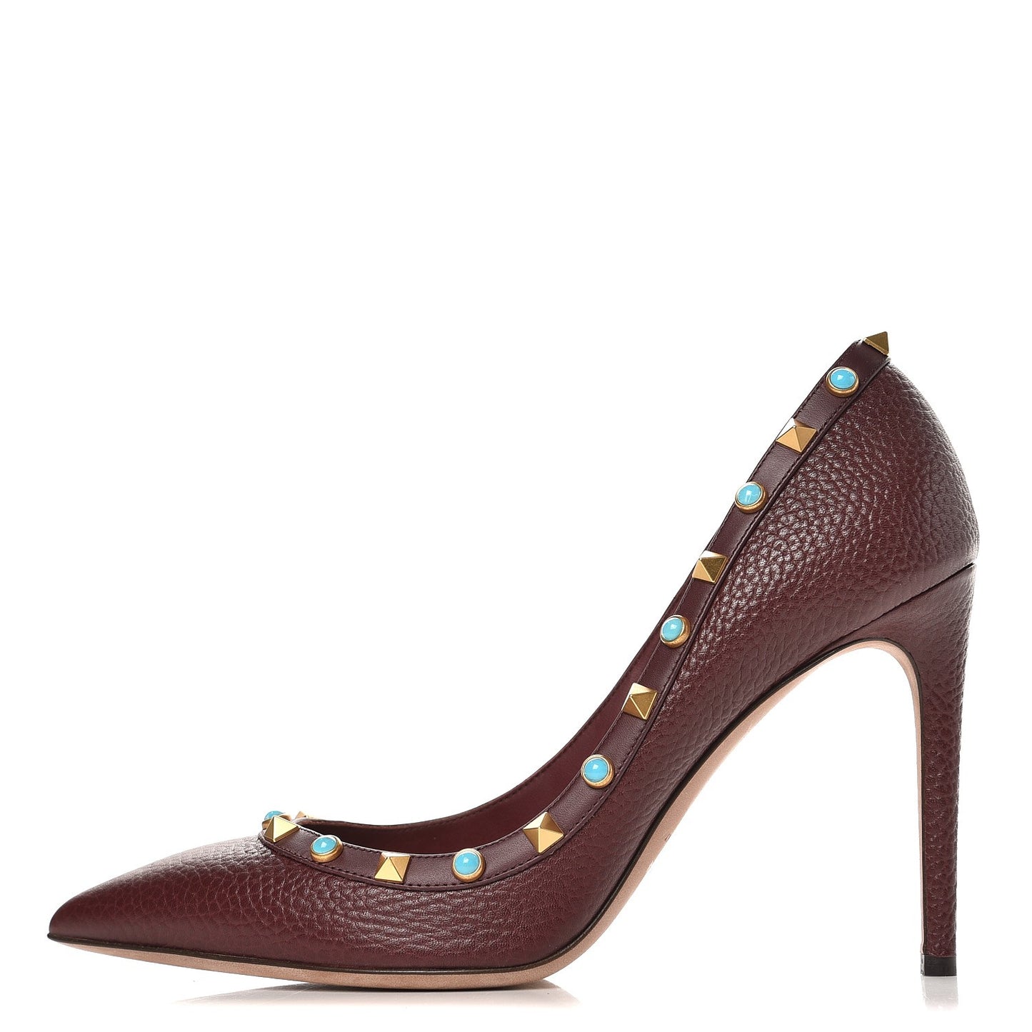 Pebbled Calfskin Rockstud Rolling 100mm Pumps 39.5 Rubin