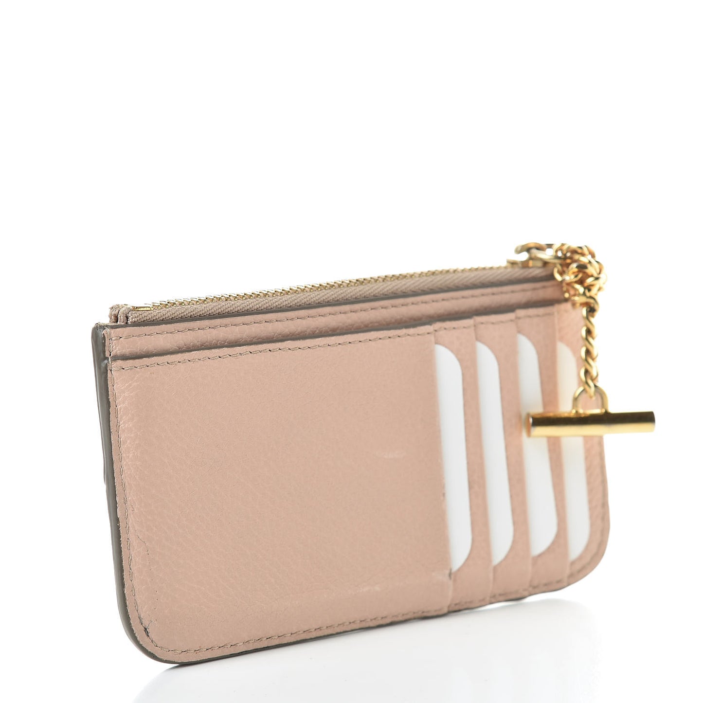 Grained Calfskin Drew Card Holder Cement Pink