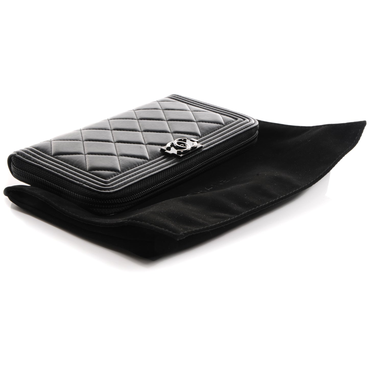 Lambskin Quilted Boy Zip Around Wallet Black