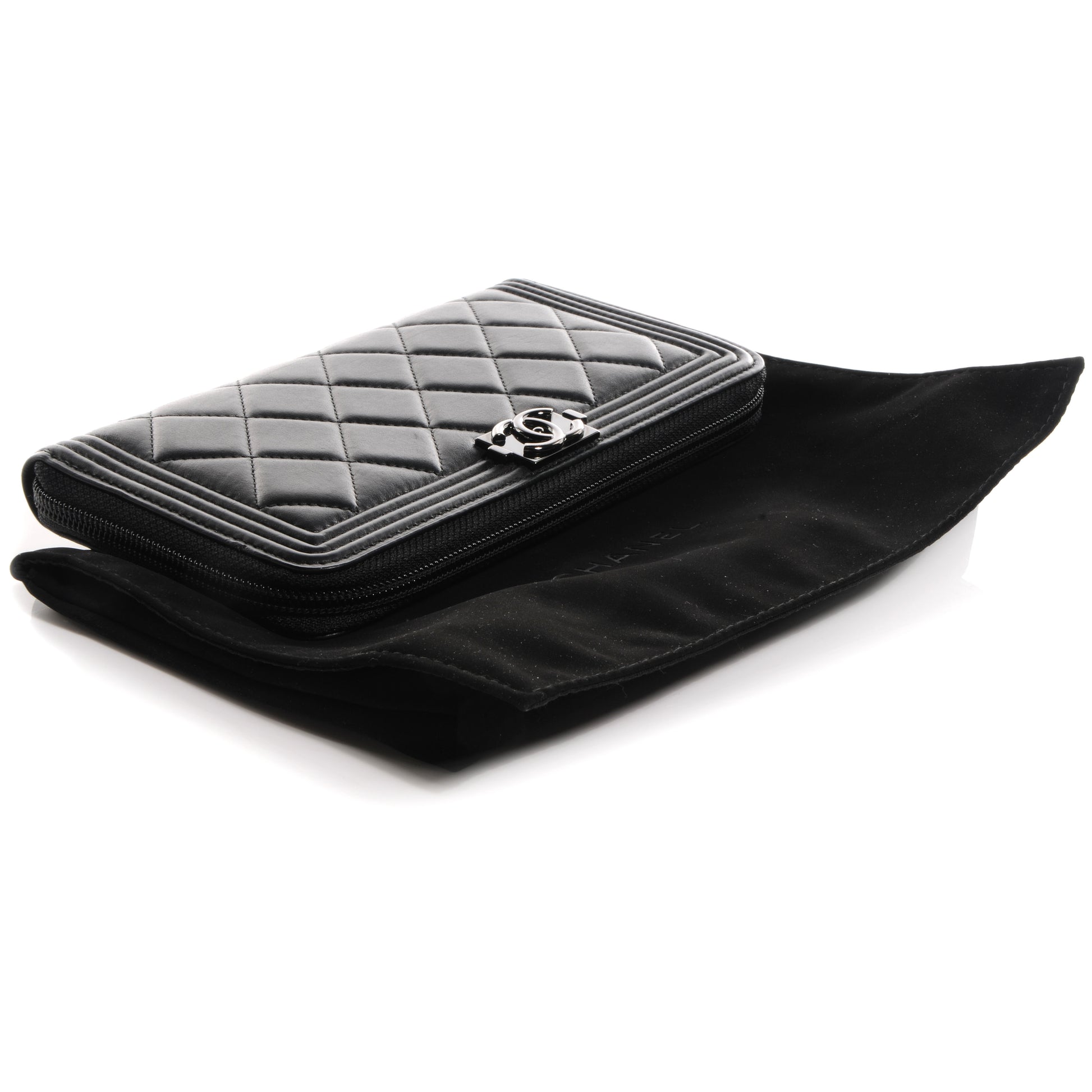 Chanel Lambskin Quilted Boy Zip Around Wallet Black 4 of 8