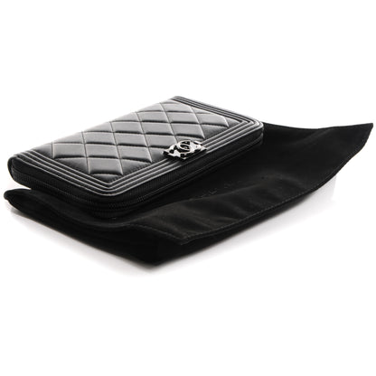 Chanel Lambskin Quilted Boy Zip Around Wallet Black 4 of 8