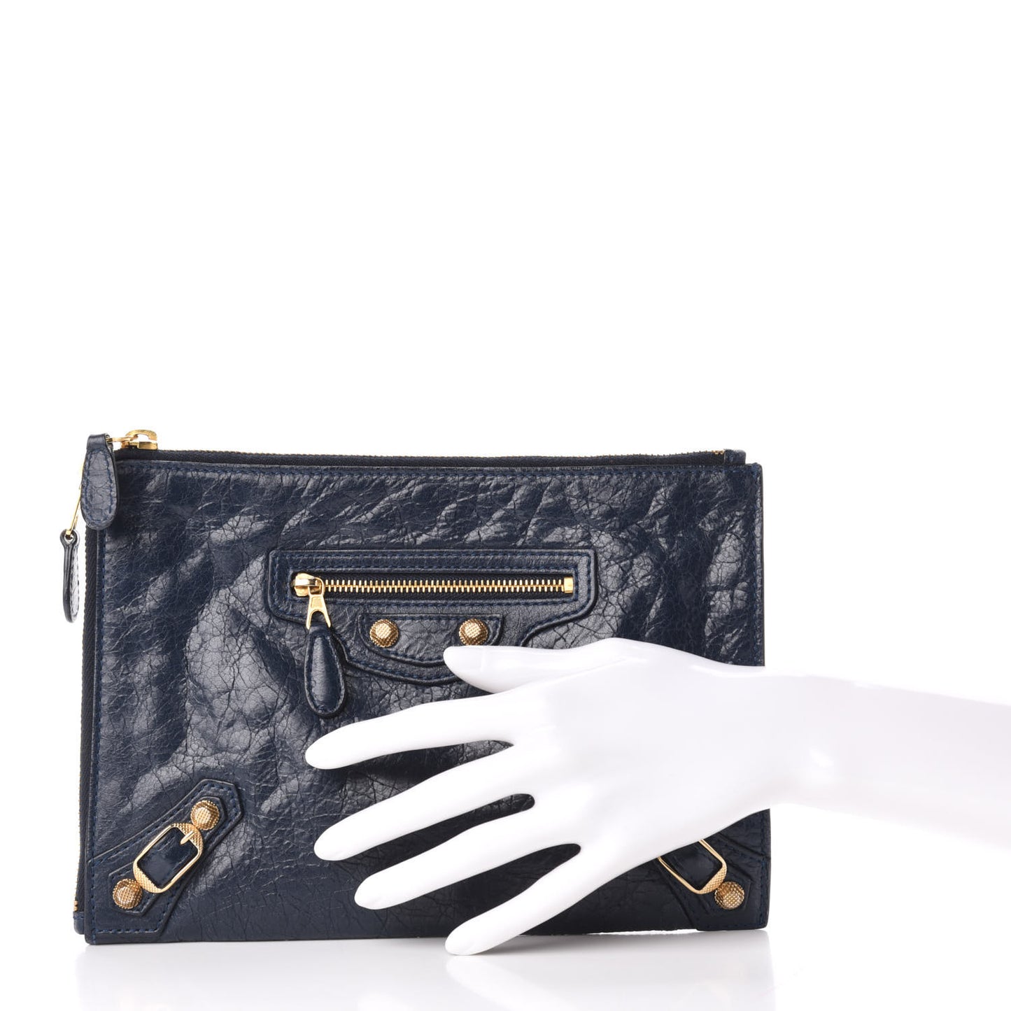 Agneau Giant 12 Gold Hardware Pouch Clutch Bleu Obscur
