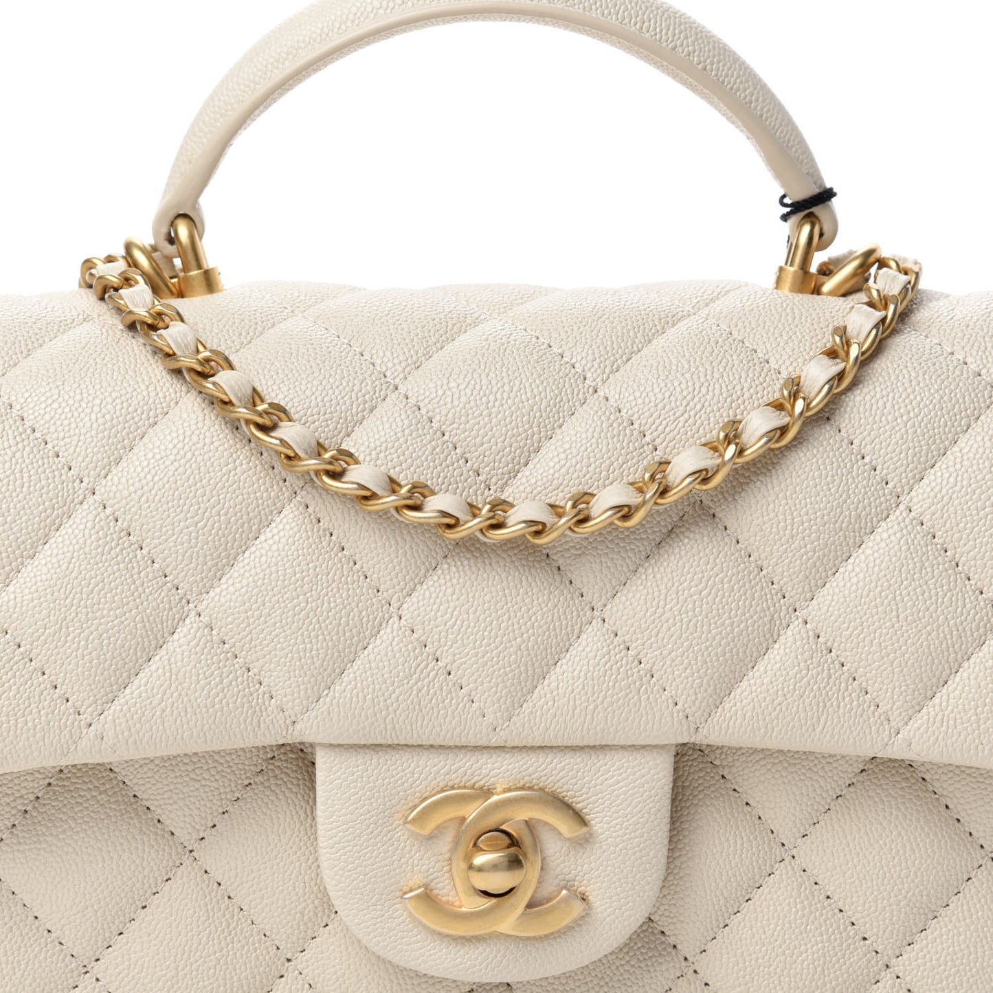 Caviar Quilted Mini Top Handle Rectangular Flap Beige