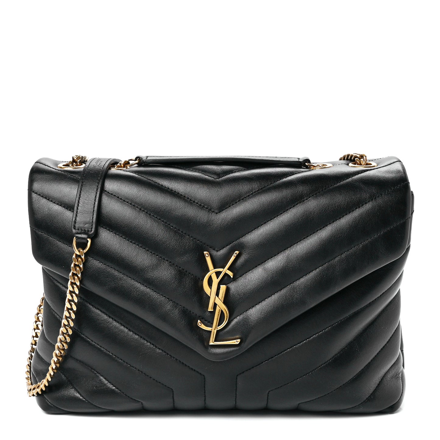 Calfskin Y Quilted Monogram Medium Loulou Chain Satchel Black
