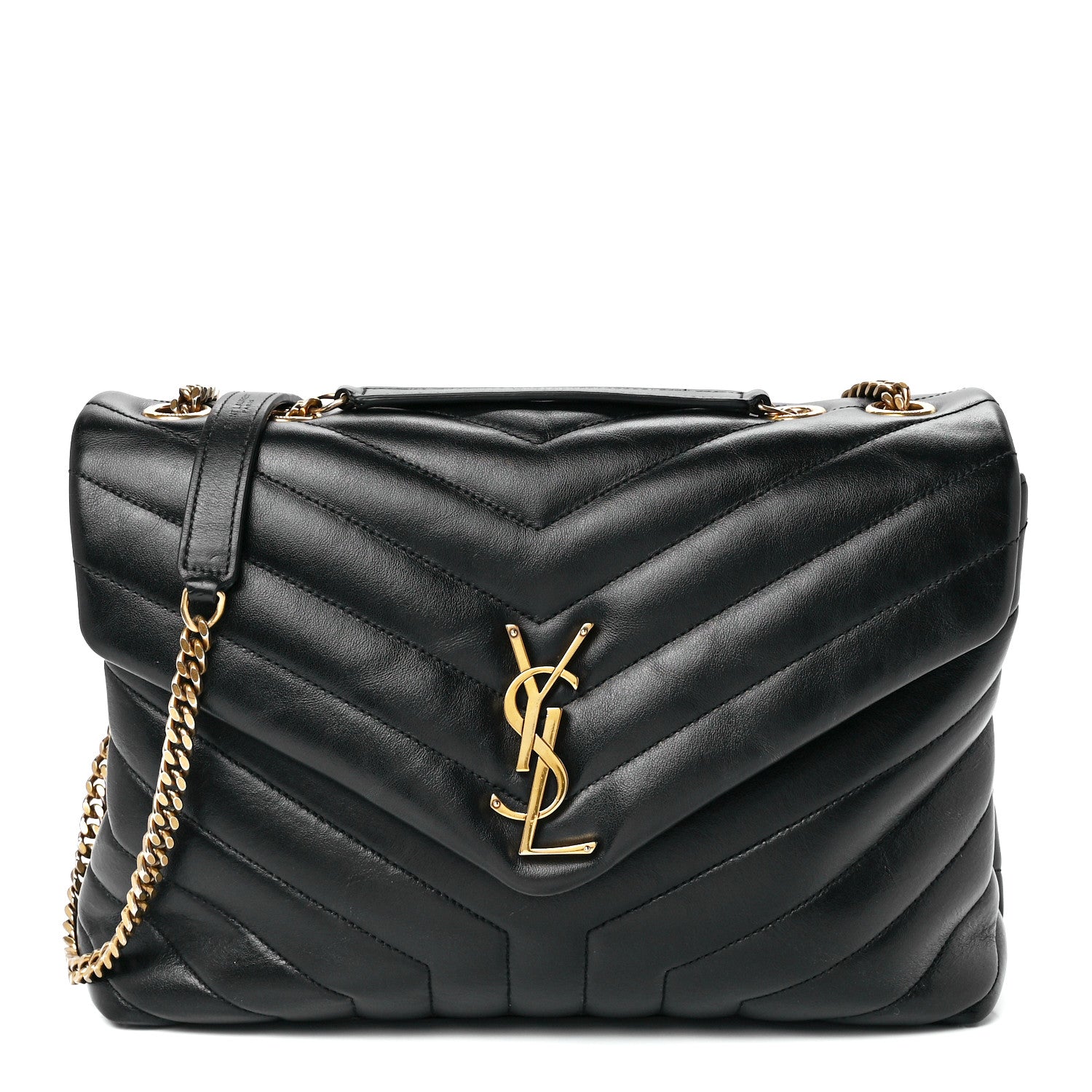 Saint Laurent Calfskin Y Quilted Monogram Medium Loulou Chain Satchel Black 1 of 12