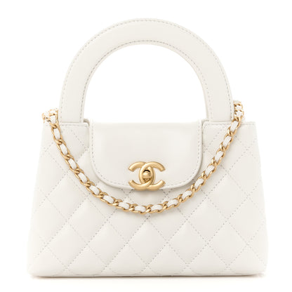Chanel Shiny Aged Calfskin Quilted Nano Kelly Shopper White 1 of 11