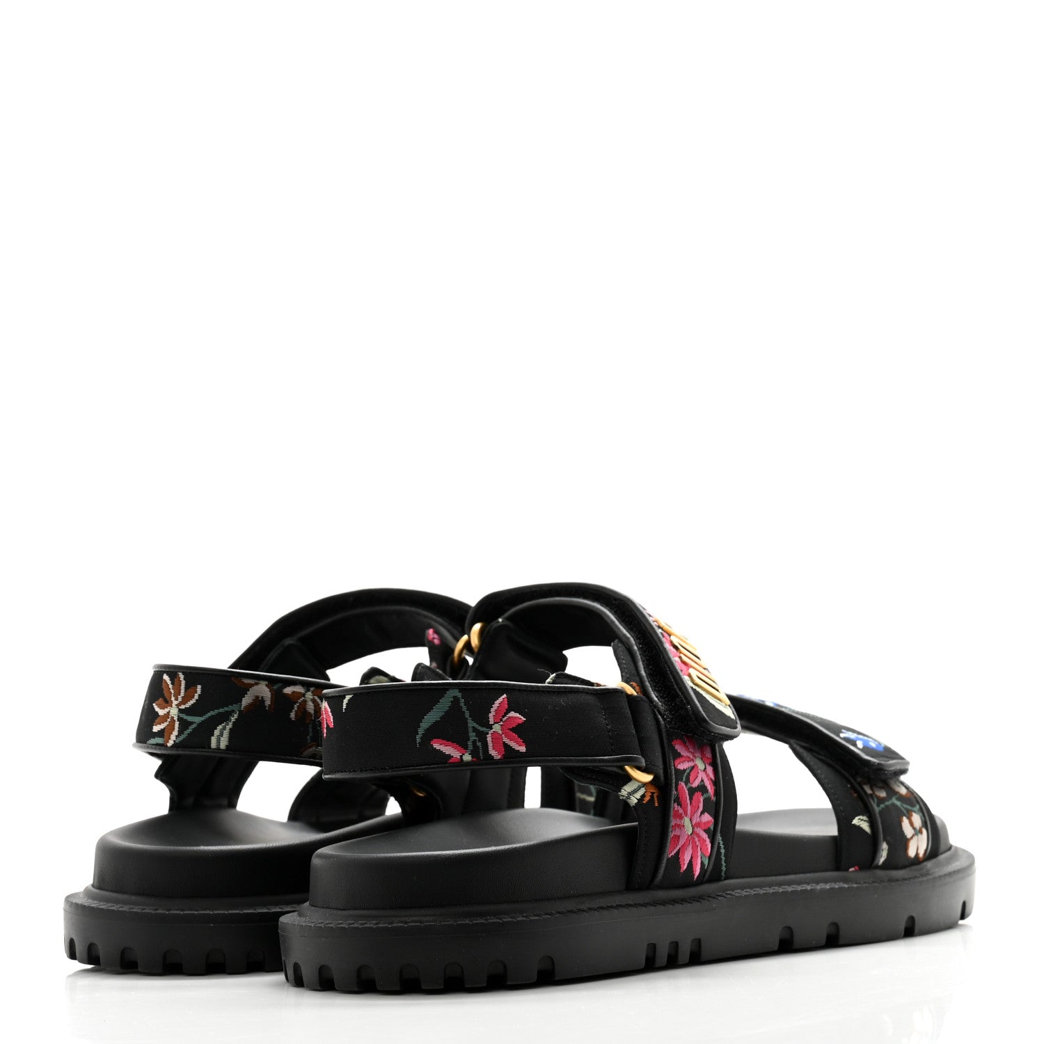 Christian Dior Technical Fabric Petites Fleurs Print Dioract Sandals 39.5 Black Multicolor 4 of 10