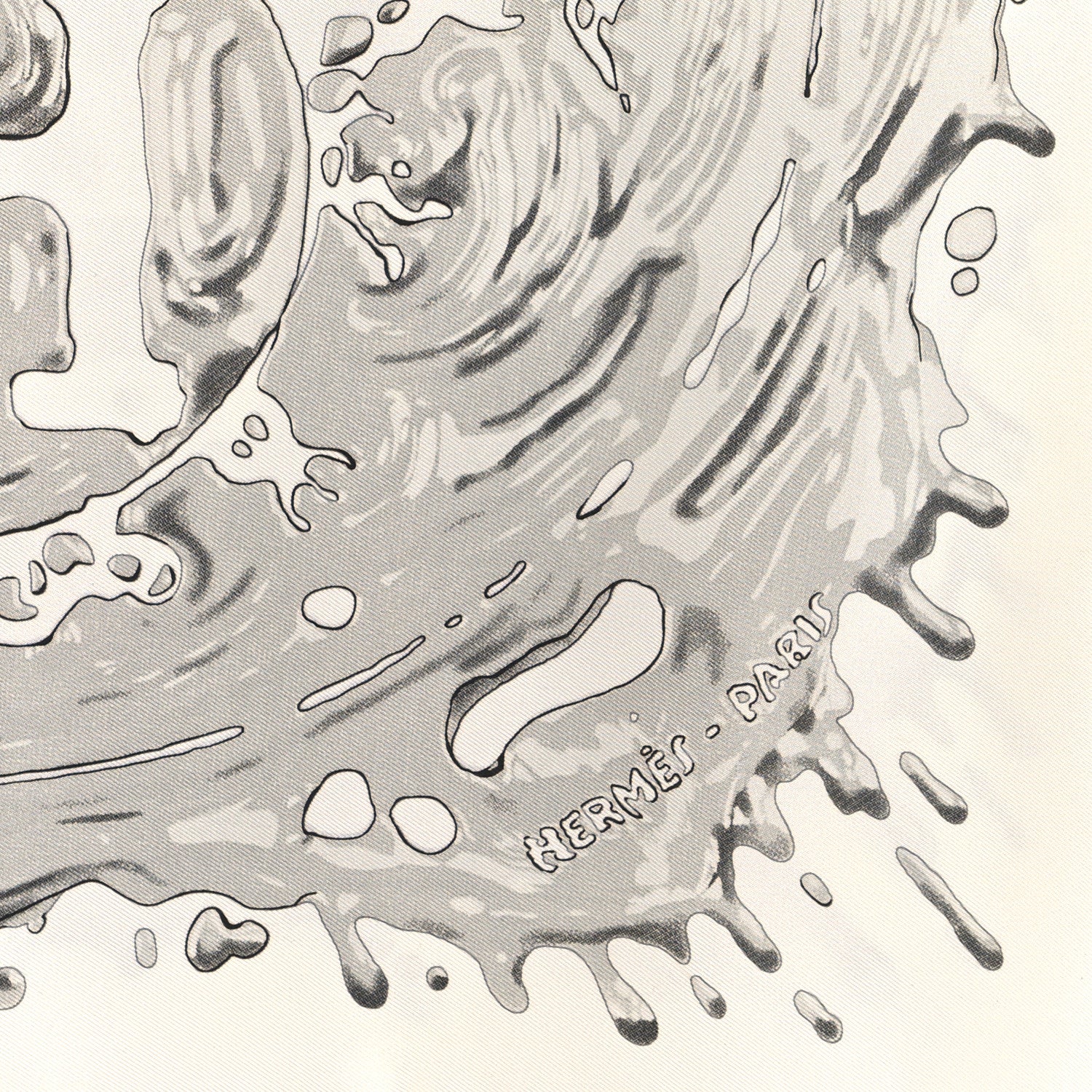 Hermes Silk Peinture Fraiche Pocket Square White Gris Perle 2 of 5