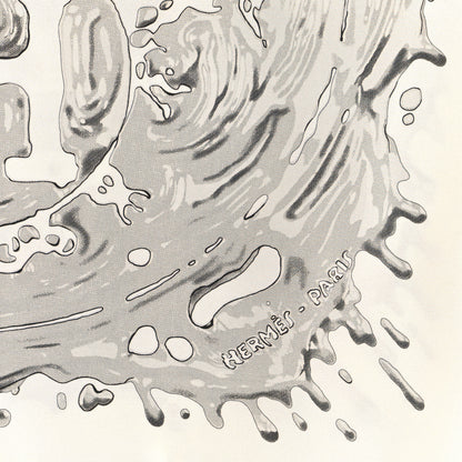 Hermes Silk Peinture Fraiche Pocket Square White Gris Perle 2 of 5