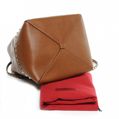 Valentino Garavani Vitello Rockstud All Over New Dome Bucket Tote Cognac 5 of 9