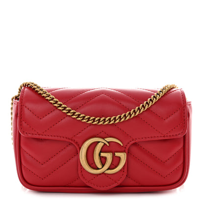Gucci Calfskin Matelasse Super Mini GG Marmont Shoulder Bag Hibiscus Red 1 of 11