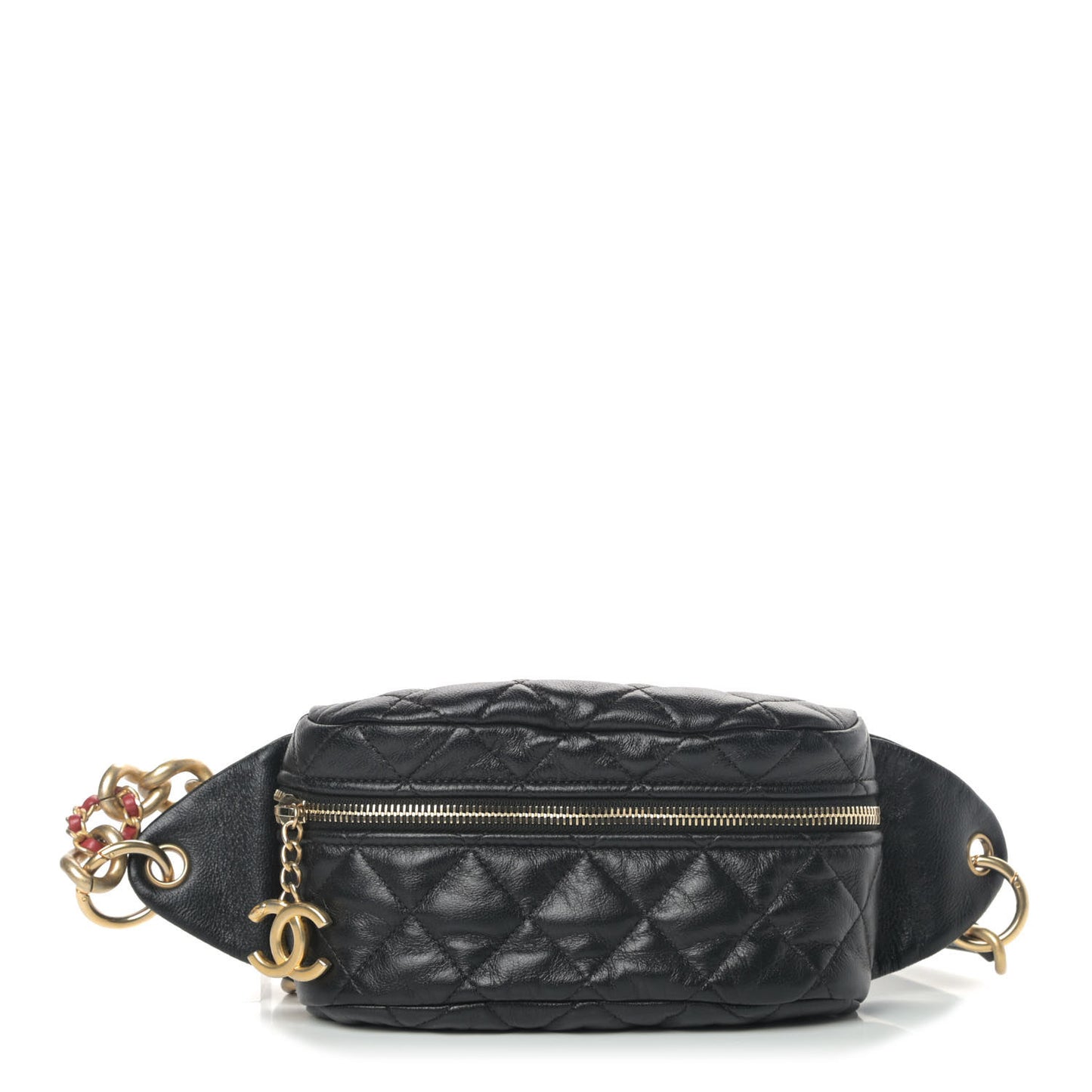 Lambskin Quilted Linked In Waist Bag Black