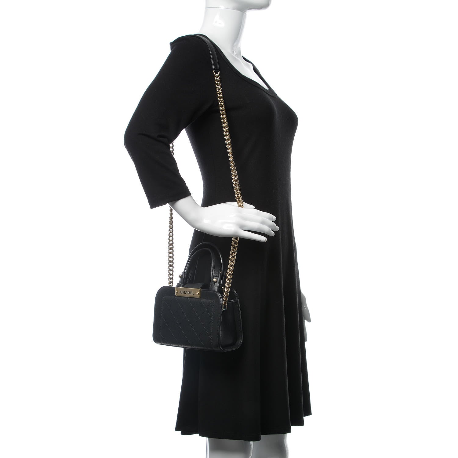 Chanel Grained Calfskin Stitched Mini Label Click Shopper Tote Black 2 of 10
