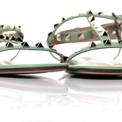 Valentino Garavani Calfskin Rockstud Ankle T-Strap Flat Sandals 39.5 Powder Green 10 of 13