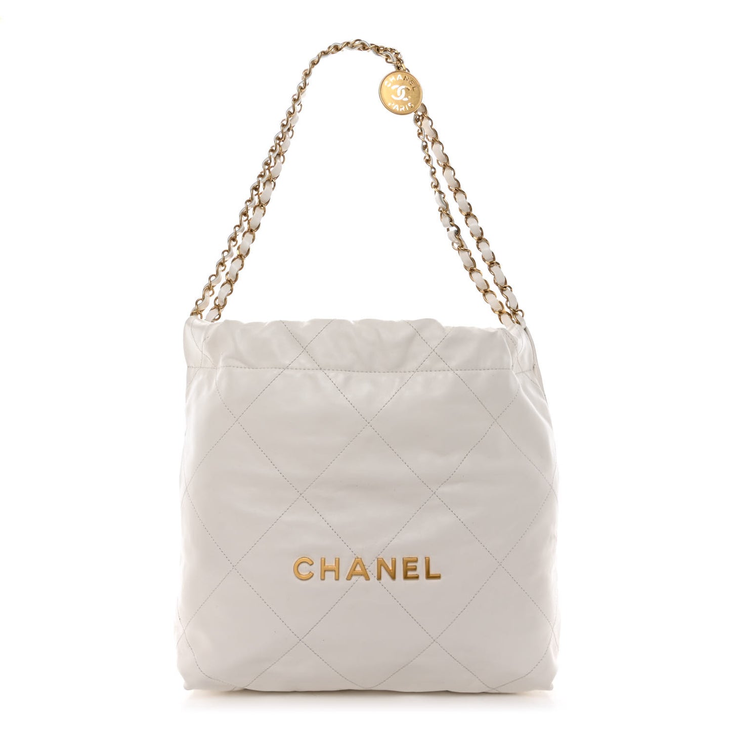 Shiny Calfskin Quilted Small Chanel 22 White