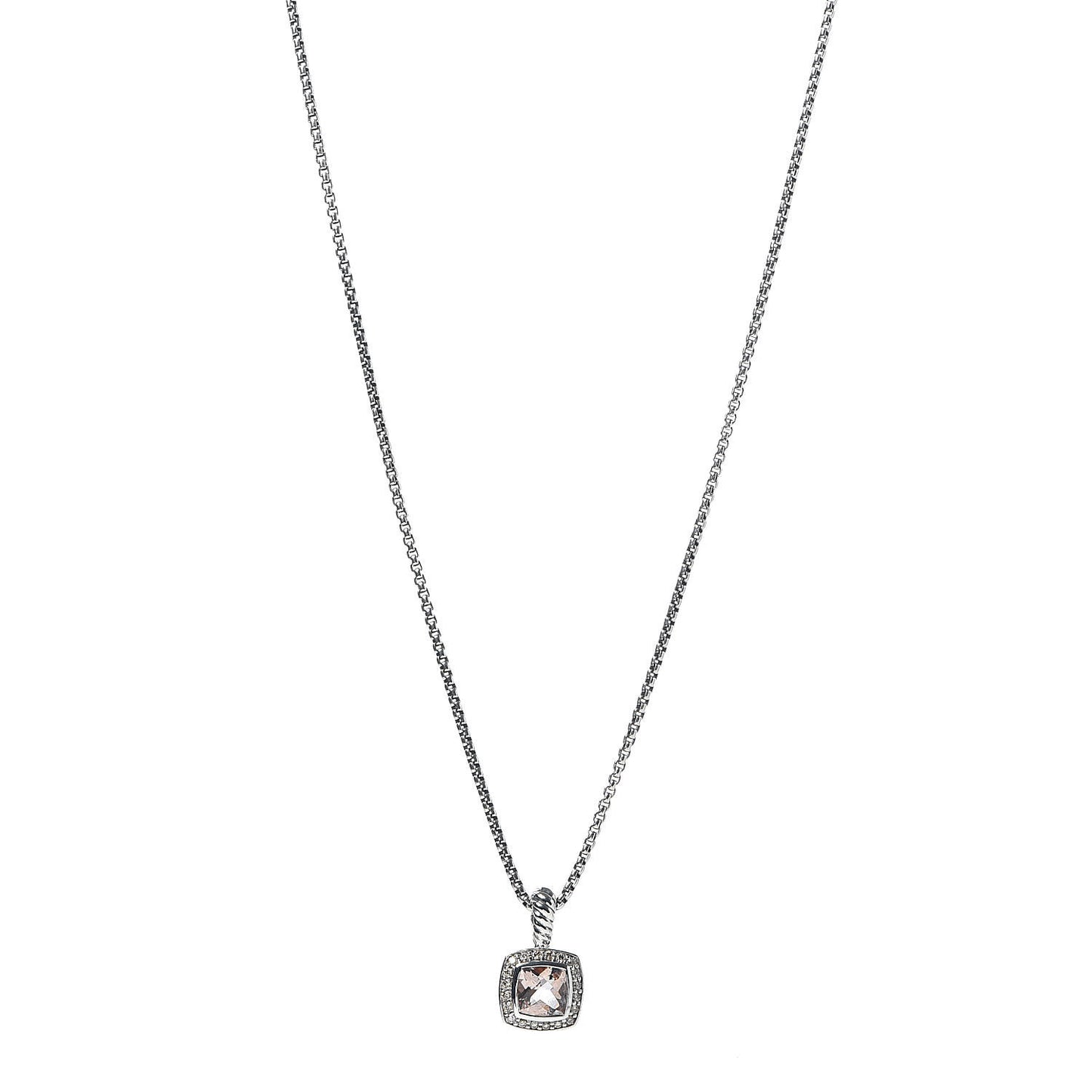 Sterling Silver Diamond Morganite 7mm Petite Albion Pendant Necklace