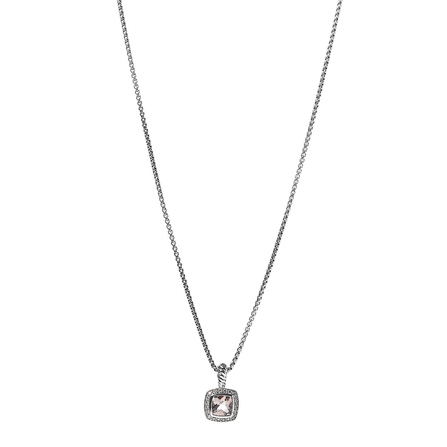 David Yurman Sterling Silver Diamond Morganite 7mm Petite Albion Pendant Necklace 1 of 6