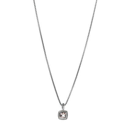 David Yurman Sterling Silver Diamond Morganite 7mm Petite Albion Pendant Necklace 1 of 6