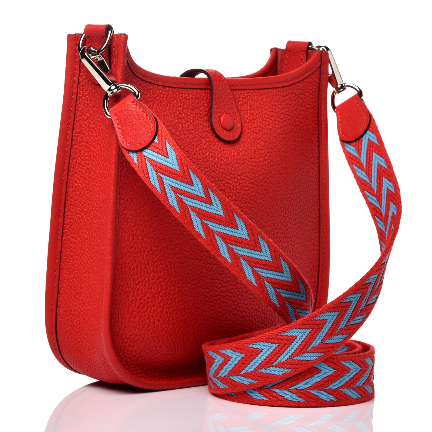 Hermes Taurillon Clemence Evelyne TPM Rouge De Coeur Bleu Du Nord 3 of 8