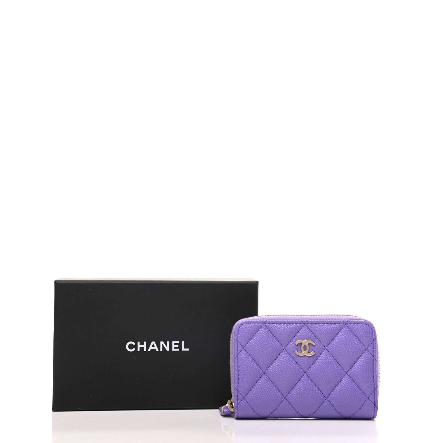 Caviar Quilted Zip Around Coin Purse Wallet Purple