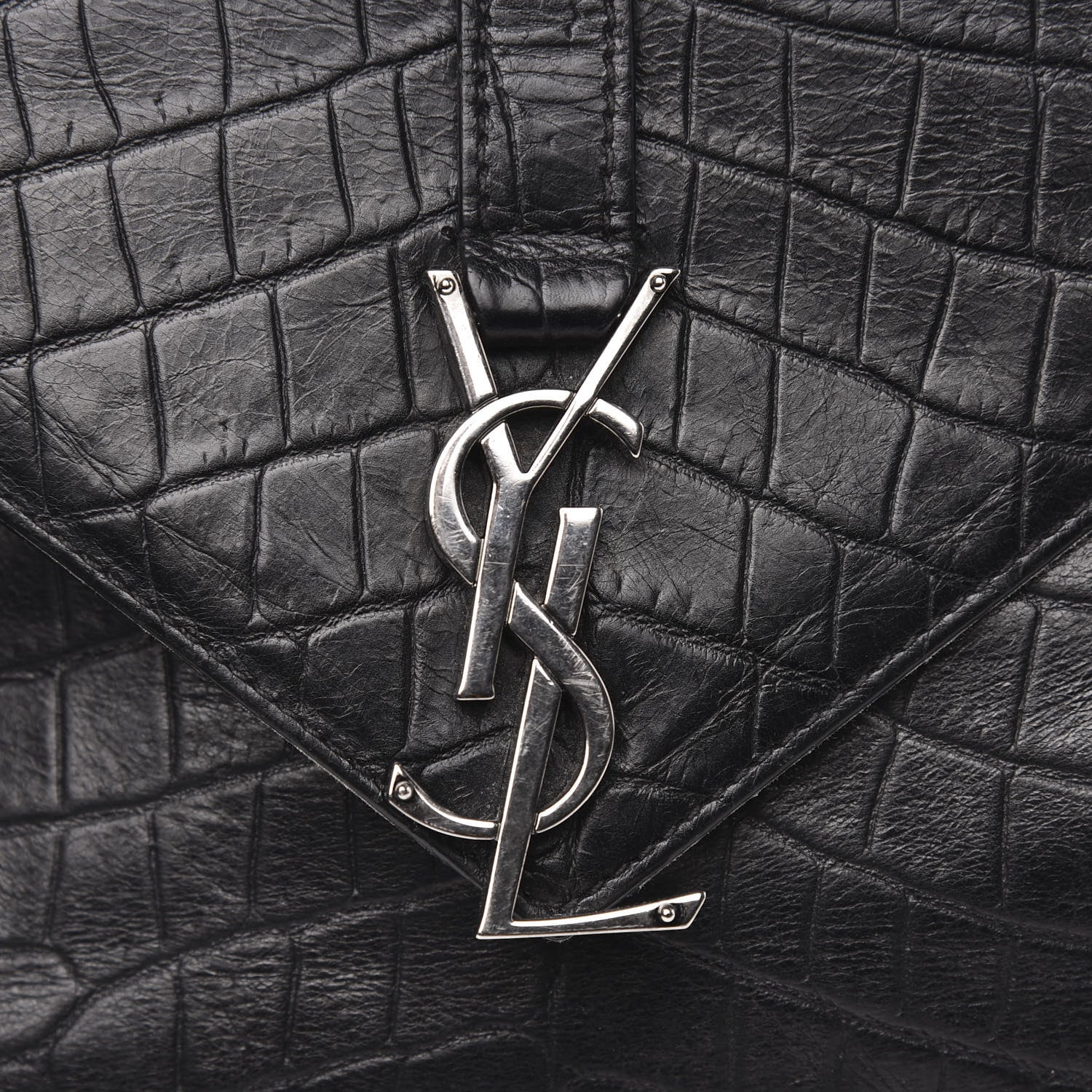 Saint Laurent Calfskin Crocodile Embossed Medium College Monogram Satchel Black 12 of 12