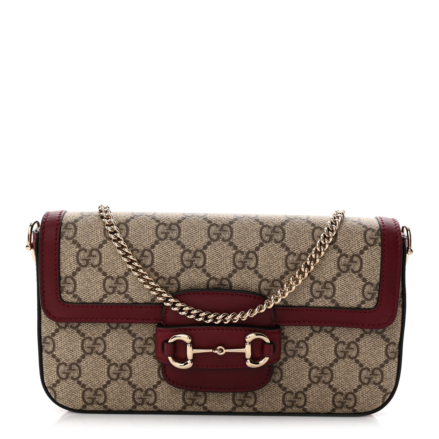 GG Supreme Monogram Azalea Calfskin Horsebit 1955 Mini Bag Beige Ebony Rosso Ancora